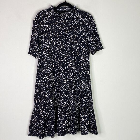 Zara Ruffle Mock Neck Spotted Short Sleeve Whimsy Goth Dress Women's Size Small - Picture 1 of 7